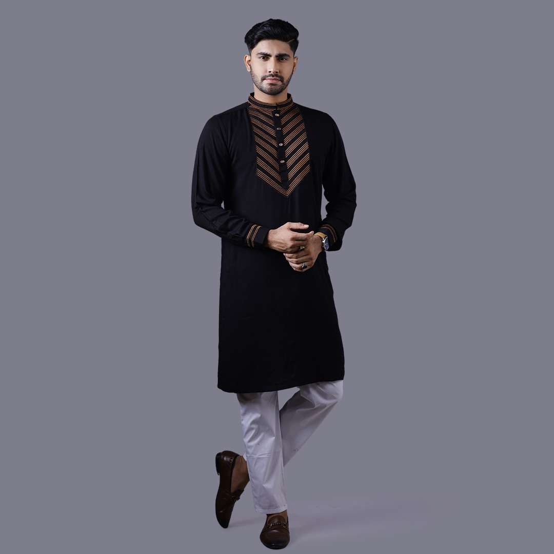 Premium Black Cotton Eid Panjabi - Elegant & Stylish