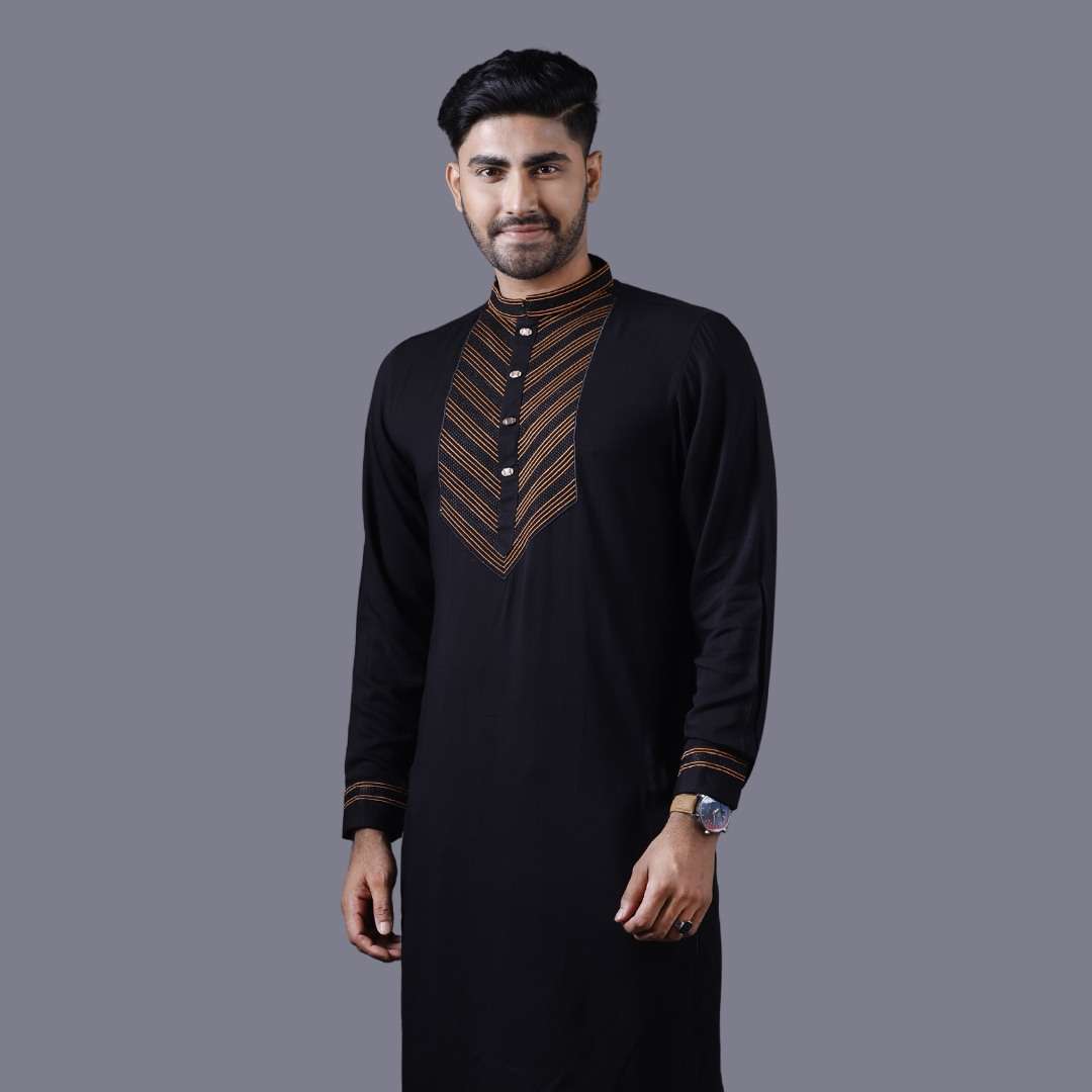 Premium Black Cotton Eid Panjabi - Elegant & Stylish 2