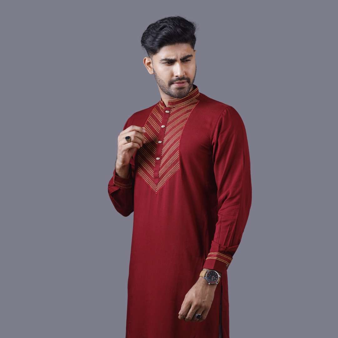 Premium Maroon Cotton Eid Panjabi - Elegant & Stylish 3