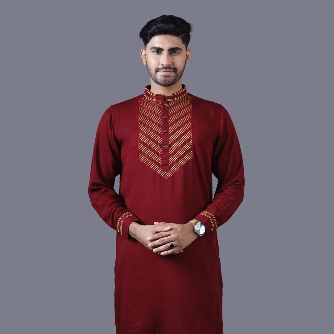 Premium Maroon Cotton Eid Panjabi - Elegant & Stylish 2