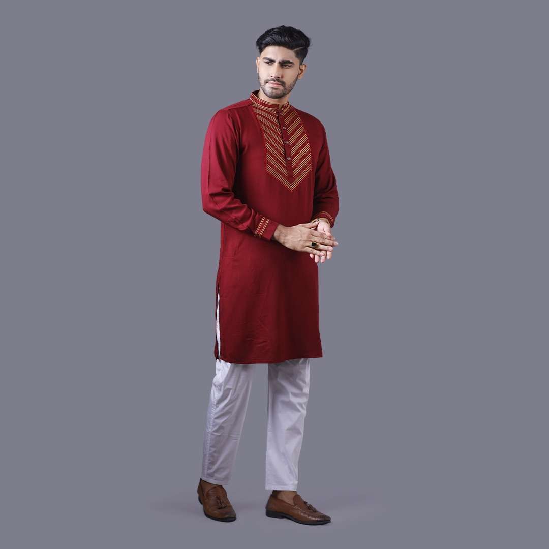 Premium Maroon Cotton Eid Panjabi - Elegant & Stylish 4