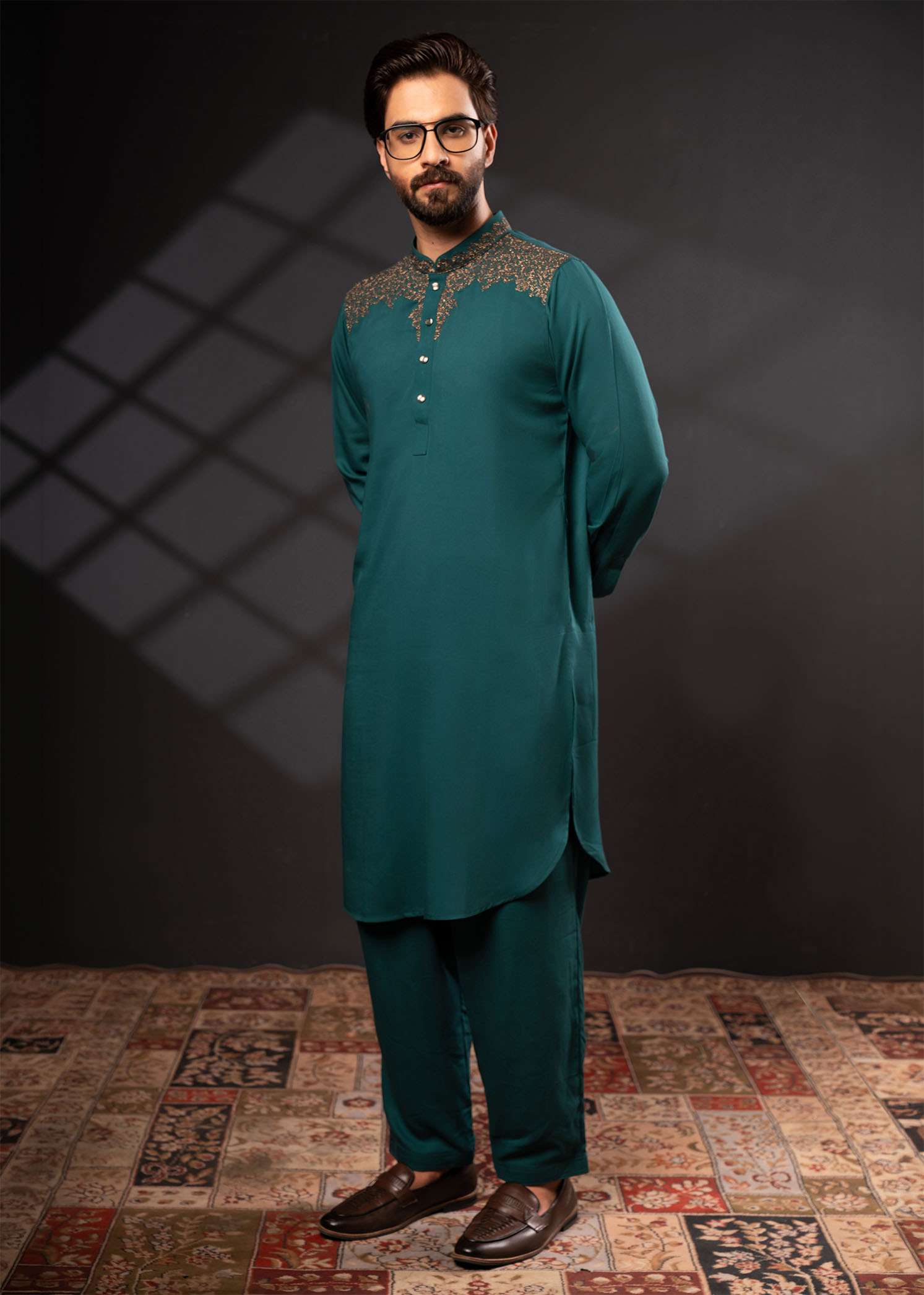 Men’s Signature Kabli Set – Peacock-Blue 3